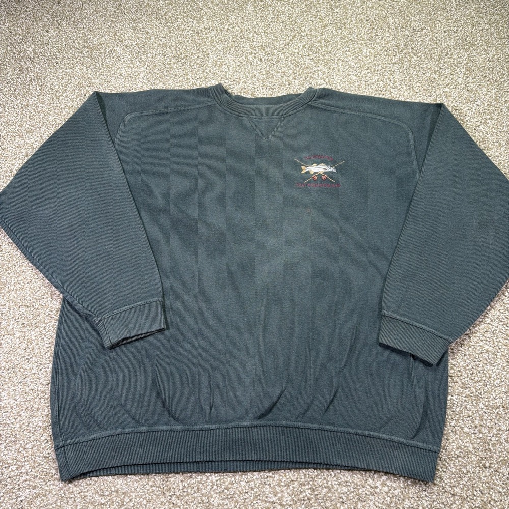 Vintage Pine Green Saltwater Fly fisherman Sweater Tight Knit Size XL 90s
